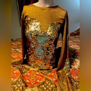 DISCOUNT UNIVERSE GOLD Indie Sleeze mermaid top L - old skool DU vintage